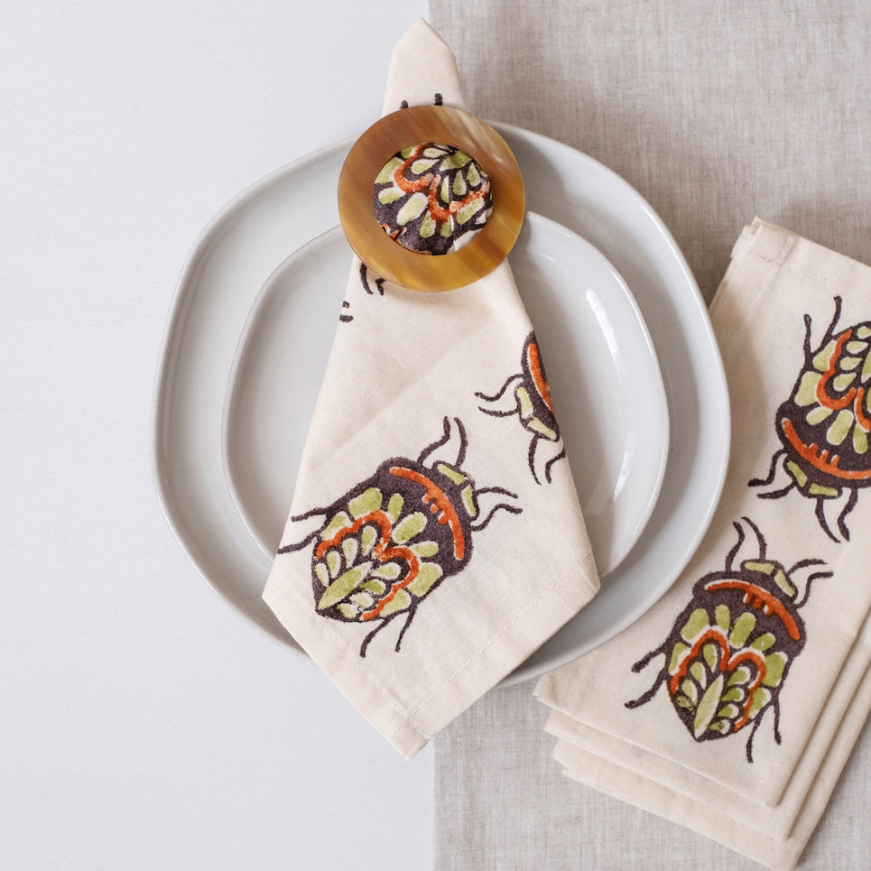 Hand Block Printed Napkin ~ Autumnal Jewel Bug