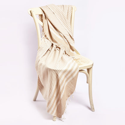 Fethiye Striped Throw Blanket - Beige