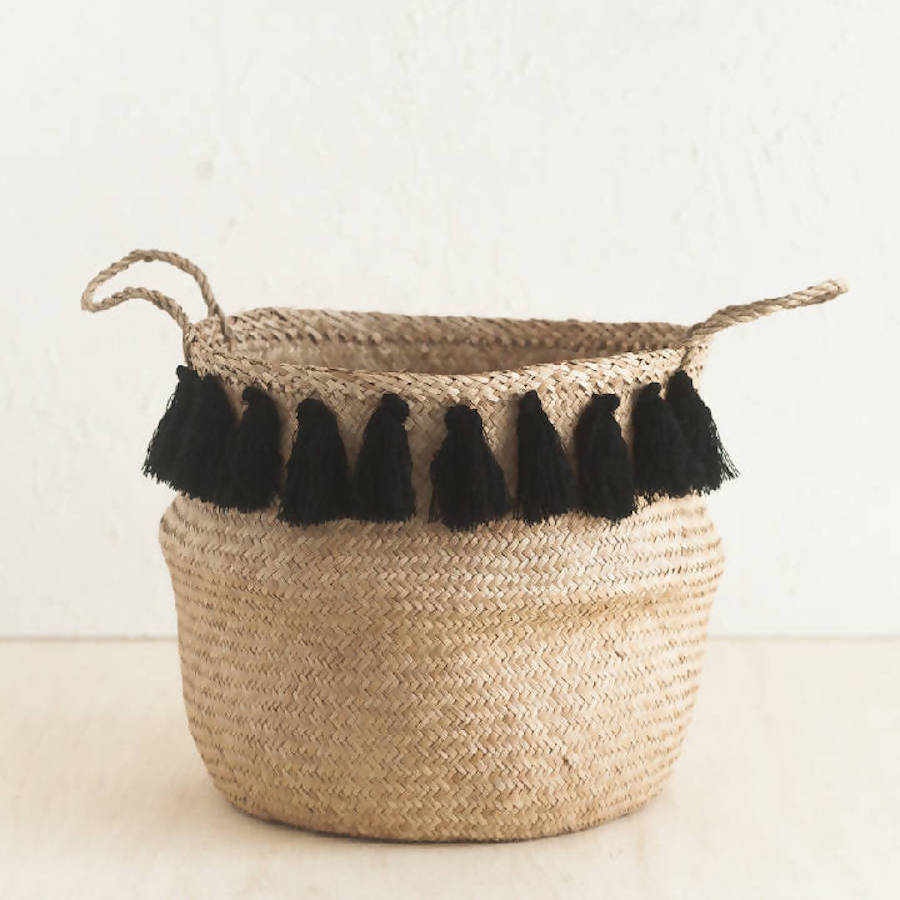 Black Tasseled Belly Baskets