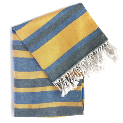 Samara Striped Blue & Yellow Turkish Towel