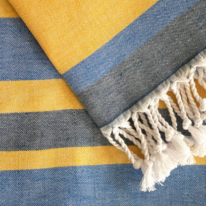 Samara Striped Blue & Yellow Turkish Towel