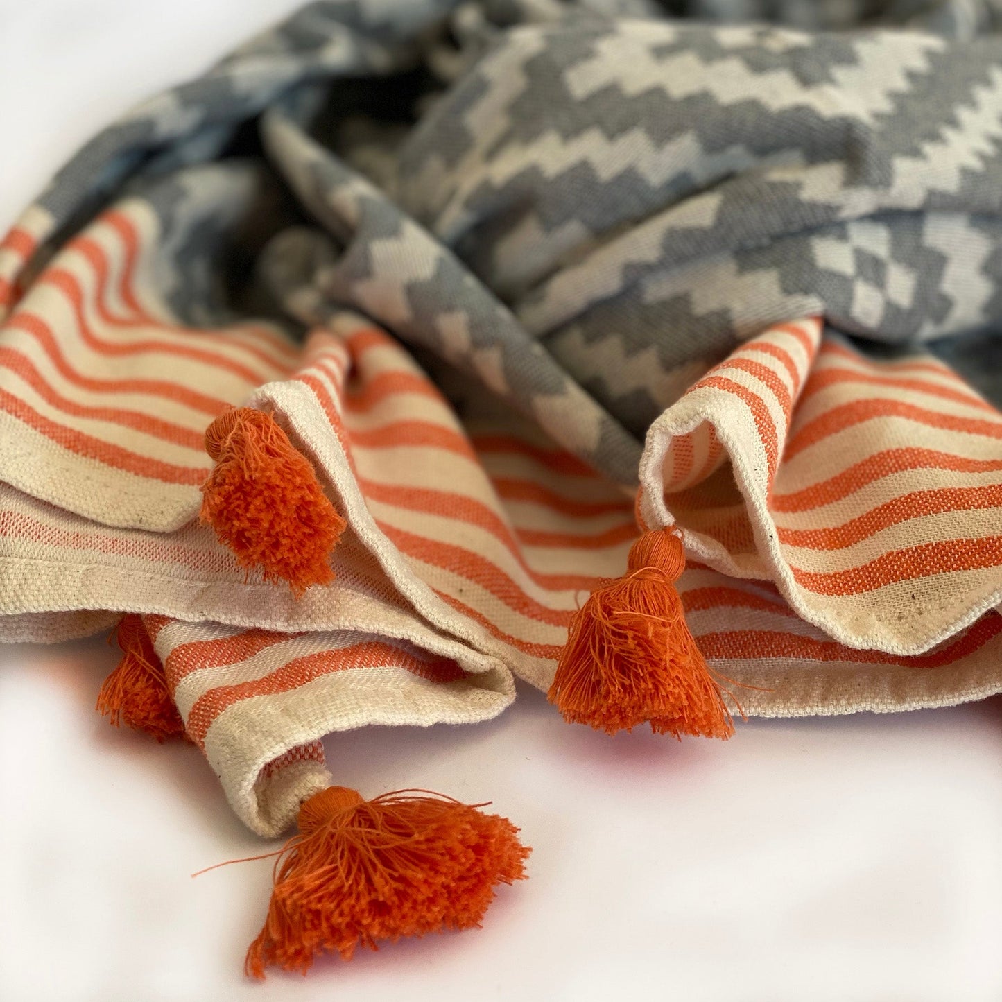 Merida Gray - Orange Turkish Towel / Blanket