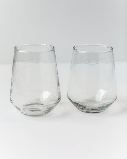 Handblown Hammered Glass Water Tumbler, Clear - set of 4