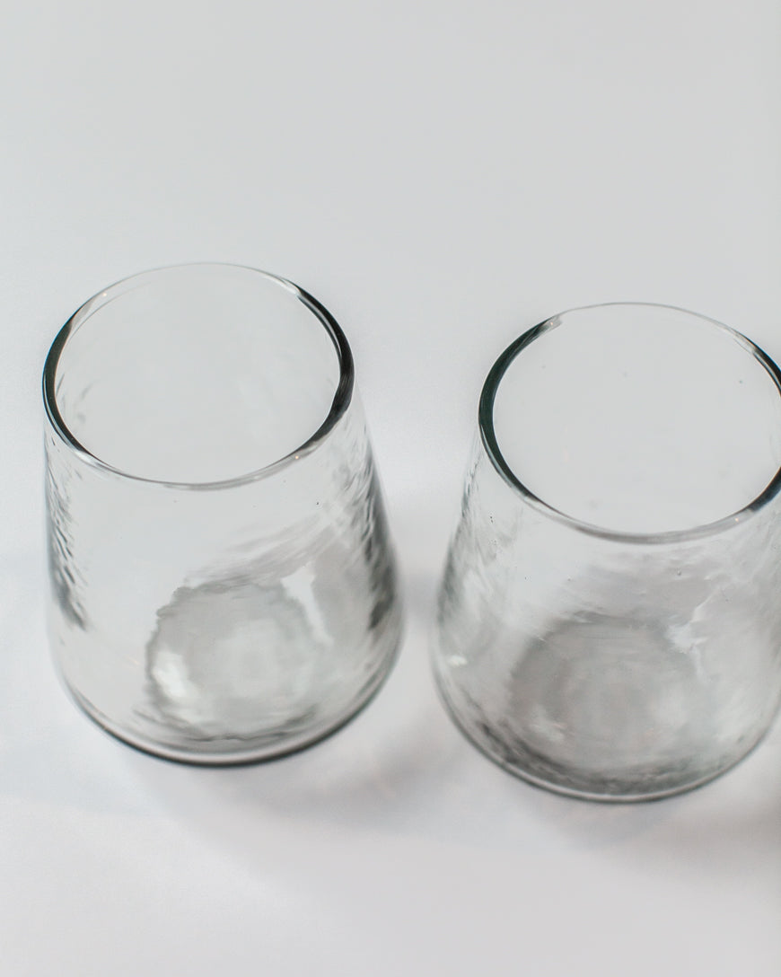 Handblown Hammered Glass Water Tumbler, Clear - set of 4