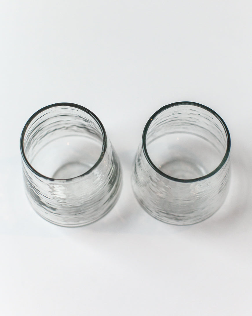 Handblown Hammered Glass Water Tumbler, Clear - set of 4