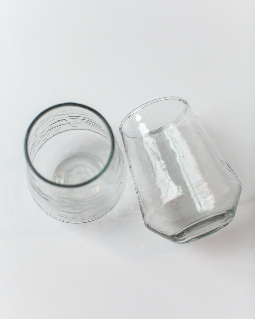 Handblown Hammered Glass Water Tumbler, Clear - set of 4