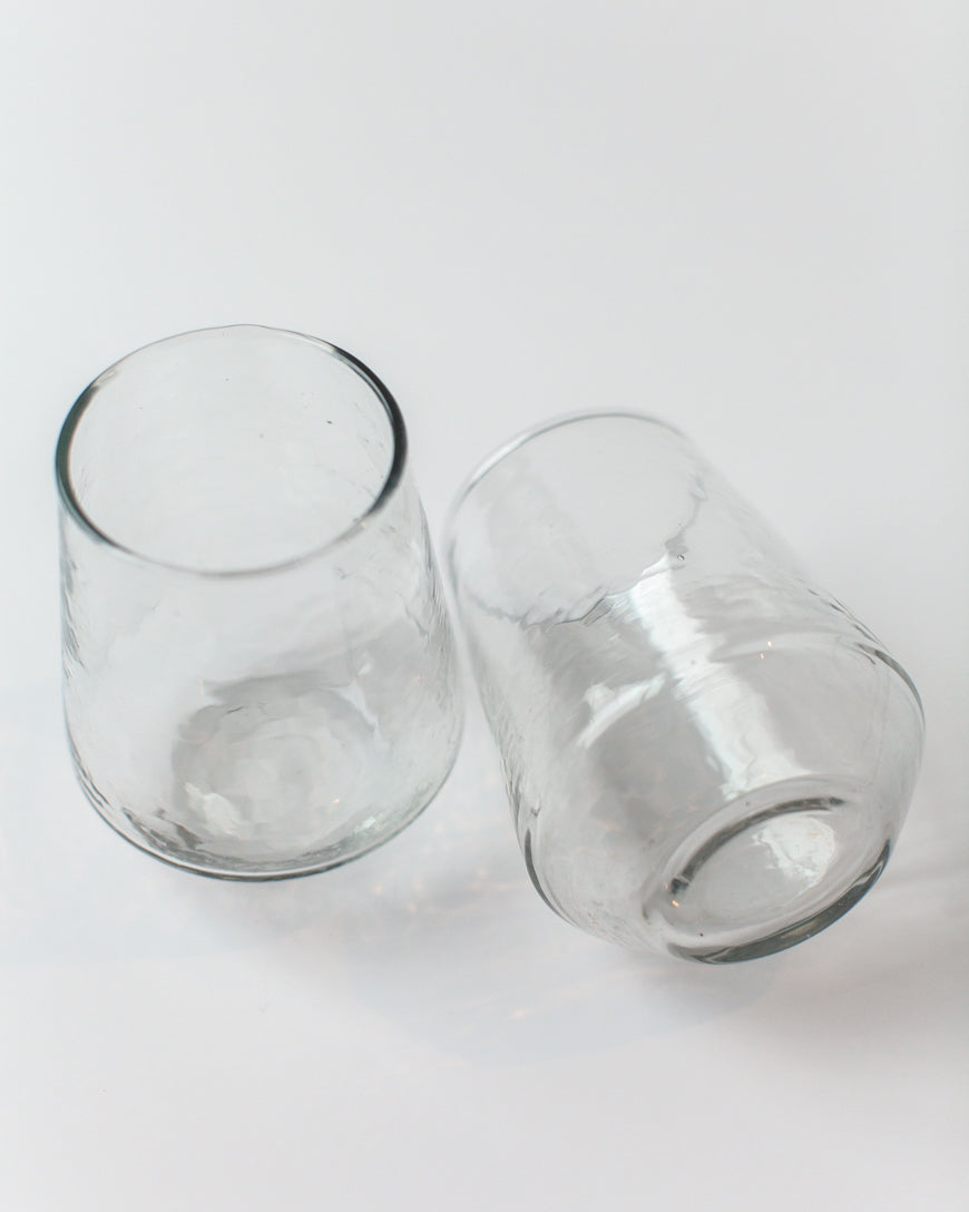 Handblown Hammered Glass Water Tumbler, Clear - set of 4