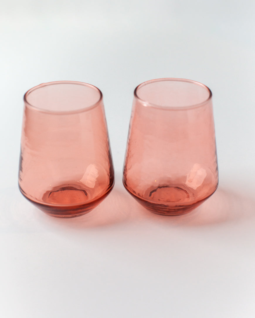 Handblown Hammered Glass Water Tumbler, Blush - set of 4