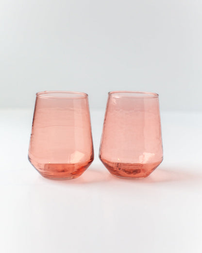 Handblown Hammered Glass Water Tumbler, Blush - set of 4