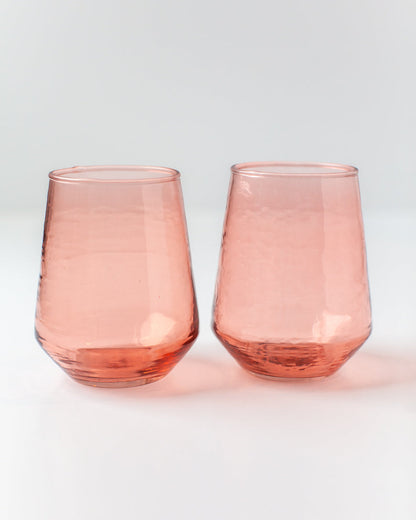 Handblown Hammered Glass Water Tumbler, Blush - set of 4