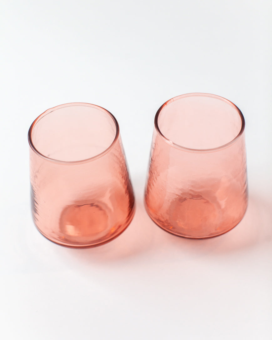 Handblown Hammered Glass Water Tumbler, Blush - set of 4