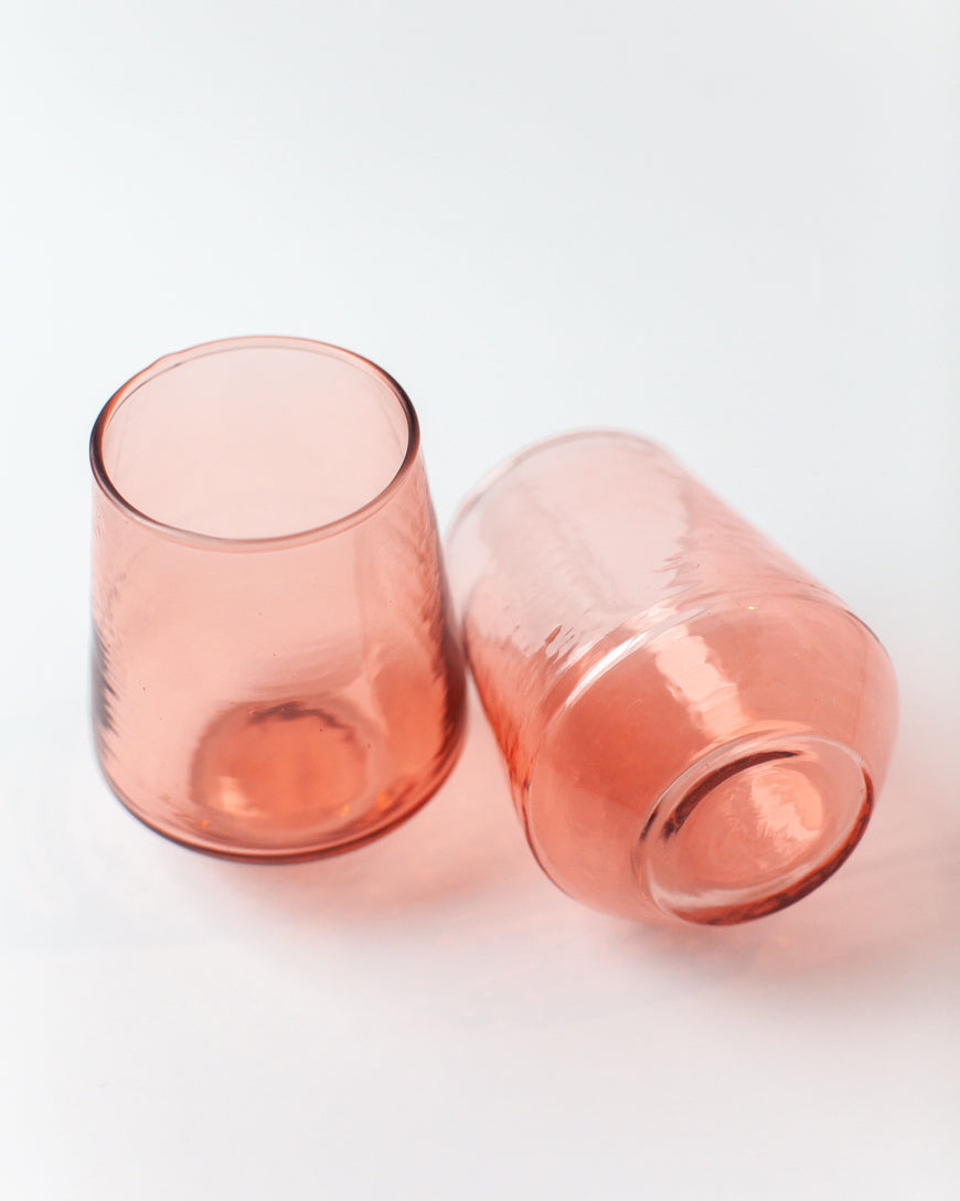 Handblown Hammered Glass Water Tumbler, Blush - set of 4