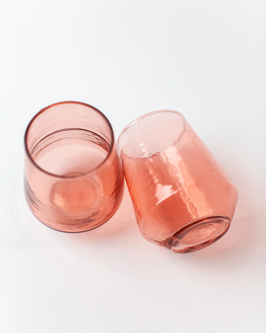 Handblown Hammered Glass Water Tumbler, Blush - set of 4