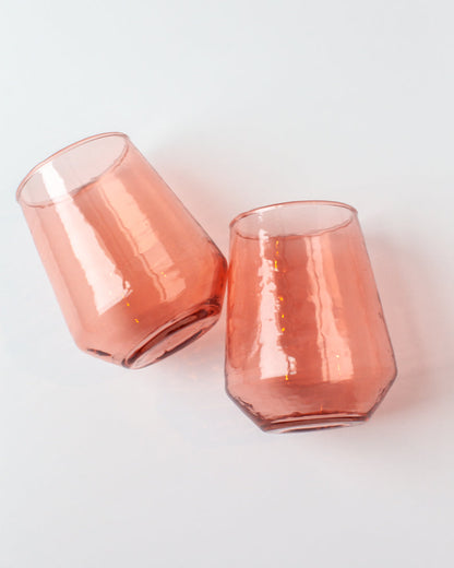 Handblown Hammered Glass Water Tumbler, Blush - set of 4