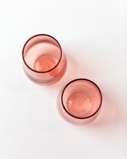 Handblown Hammered Glass Water Tumbler, Blush - set of 4