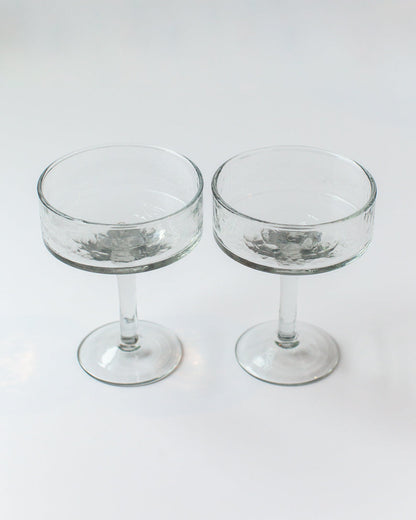 Handblown Hammered Coupe Cocktail Glasses, Clear - set of 4