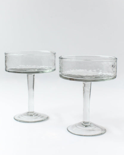 Handblown Hammered Coupe Cocktail Glasses, Clear - set of 4