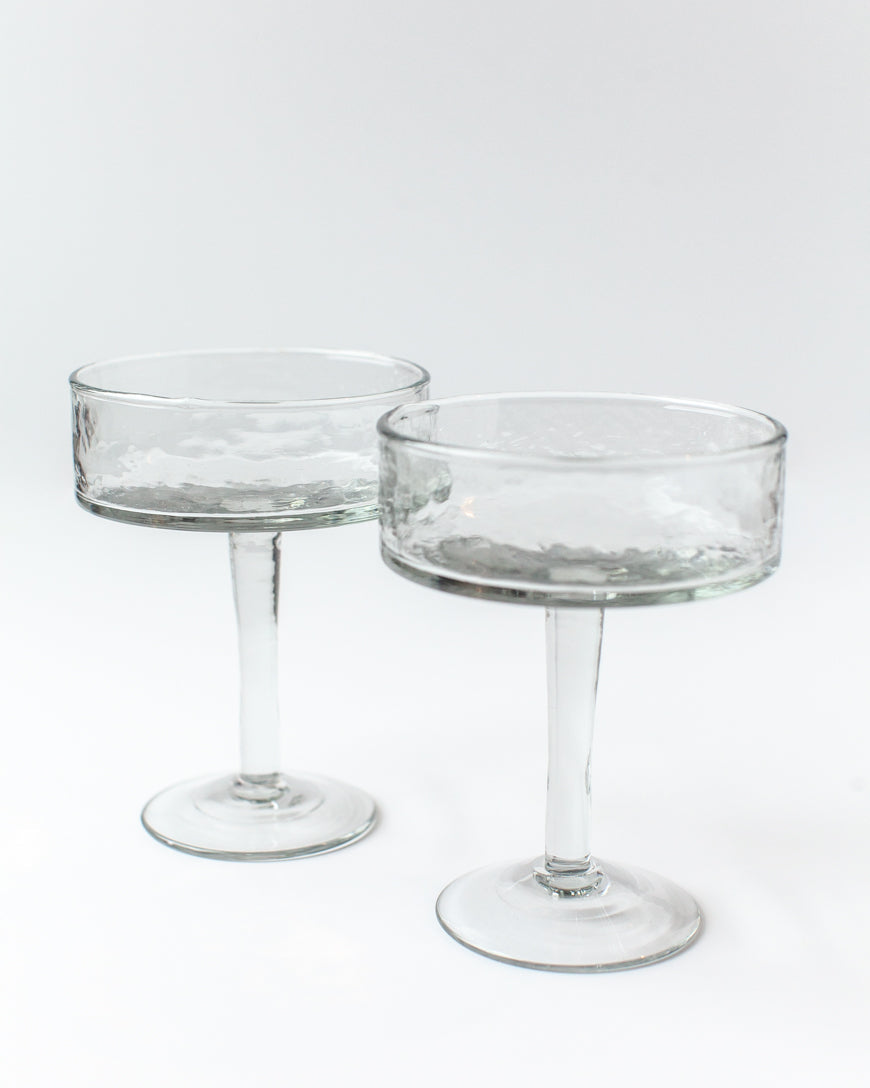 Handblown Hammered Coupe Cocktail Glasses, Clear - set of 4