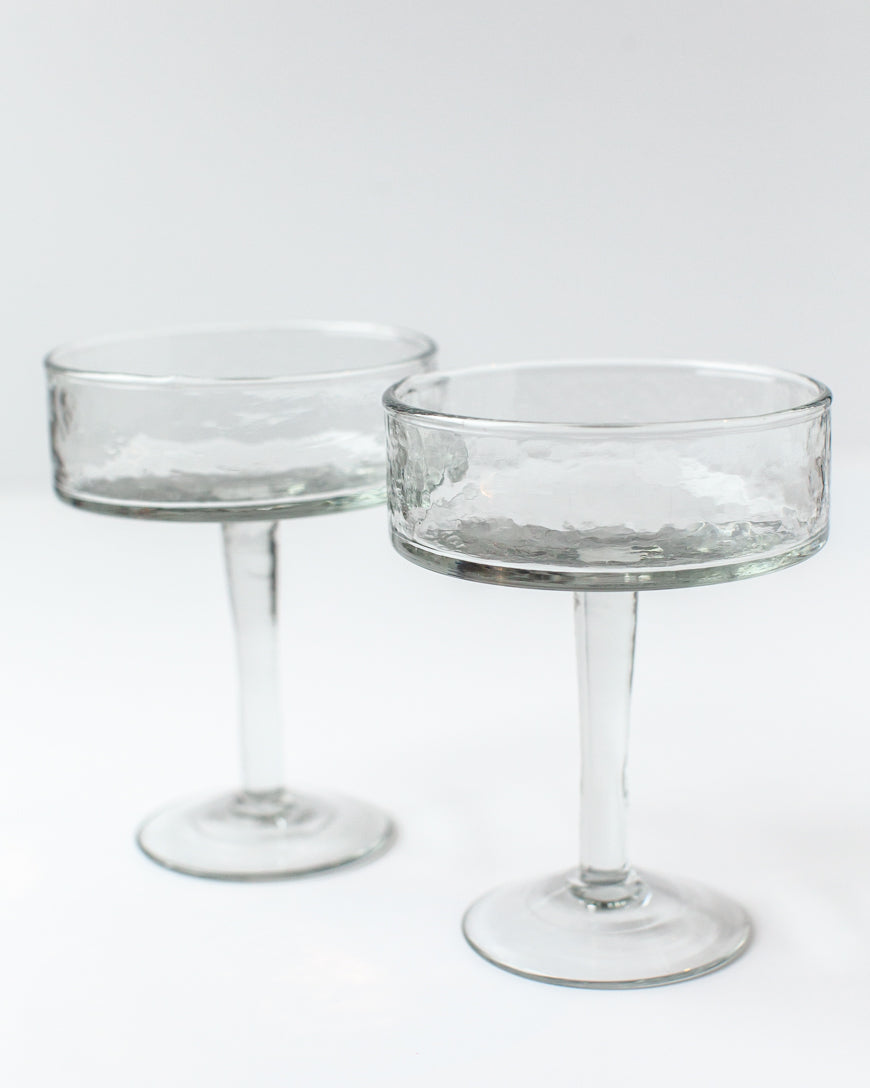 Handblown Hammered Coupe Cocktail Glasses, Clear - set of 4