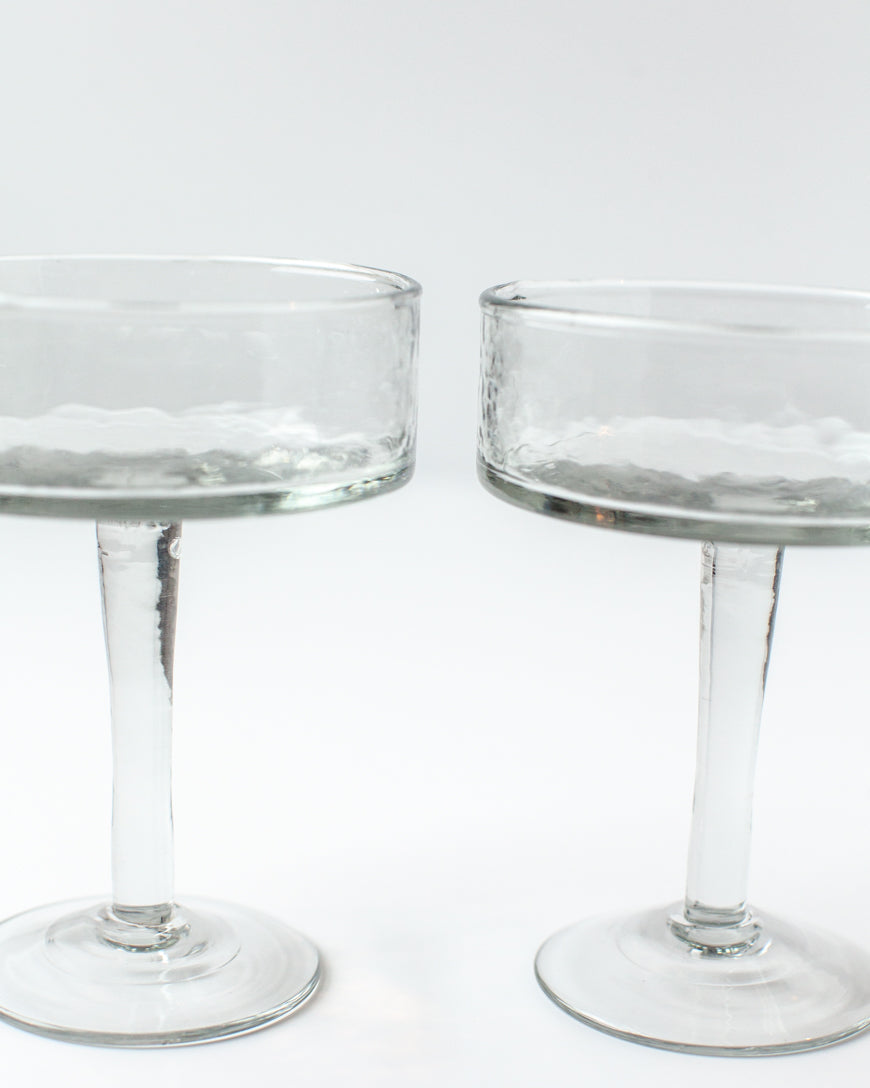 Handblown Hammered Coupe Cocktail Glasses, Clear - set of 4