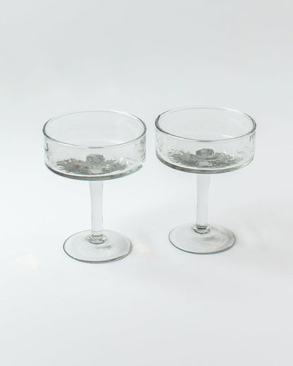 Handblown Hammered Coupe Cocktail Glasses, Clear - set of 4