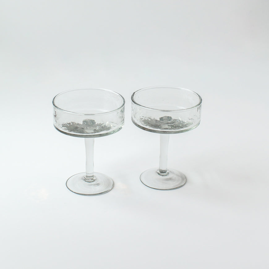 Handblown Hammered Coupe Cocktail Glasses, Clear - set of 4