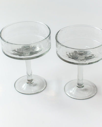 Handblown Hammered Coupe Cocktail Glasses, Clear - set of 4