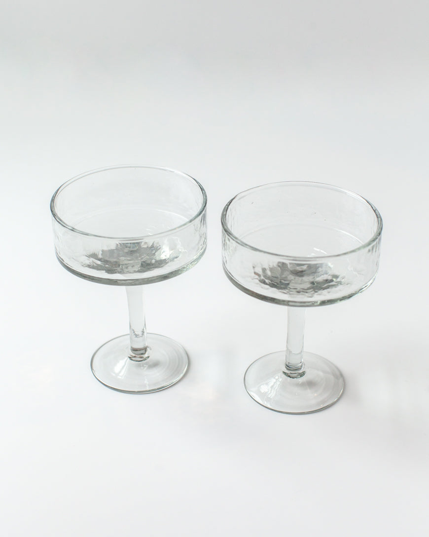 Handblown Hammered Coupe Cocktail Glasses, Clear - set of 4