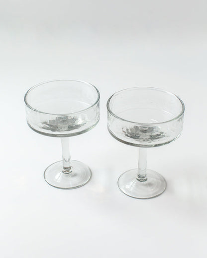 Handblown Hammered Coupe Cocktail Glasses, Clear - set of 4