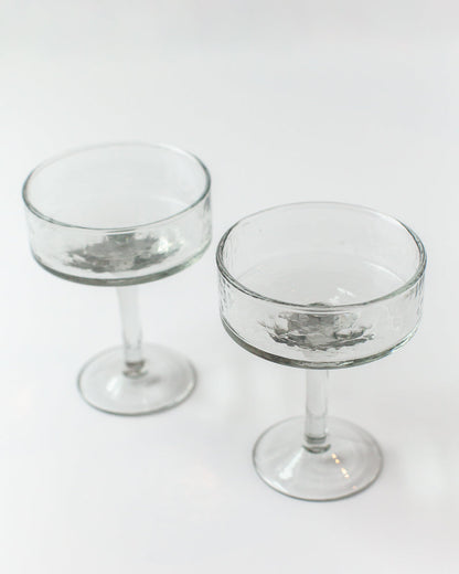 Handblown Hammered Coupe Cocktail Glasses, Clear - set of 4