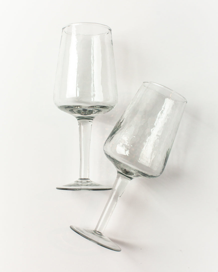 Handblown Hammered Wine Glasses, Clear - set of 4