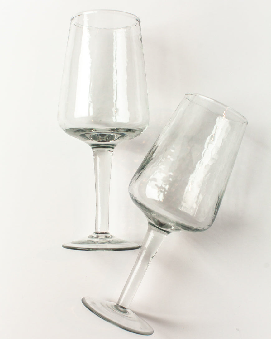 Handblown Hammered Wine Glasses, Clear - set of 4