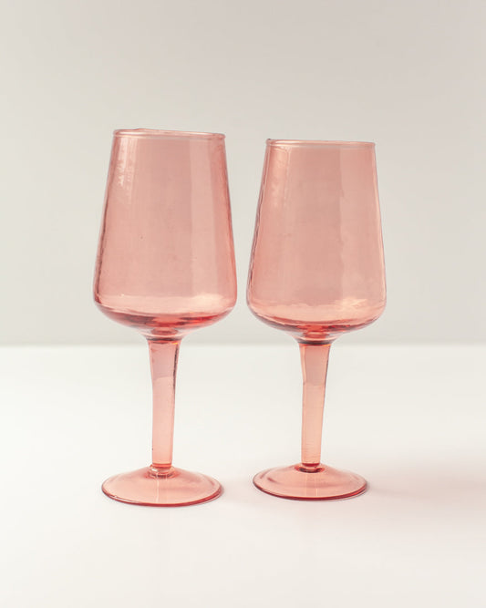 Handblown Hammered Wine Glasses, Blush - set of 4