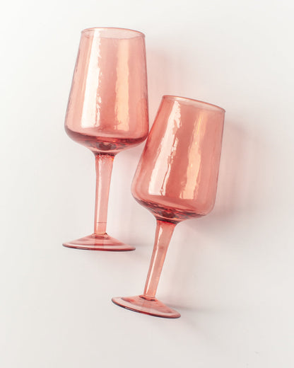 Handblown Hammered Wine Glasses, Blush - set of 4