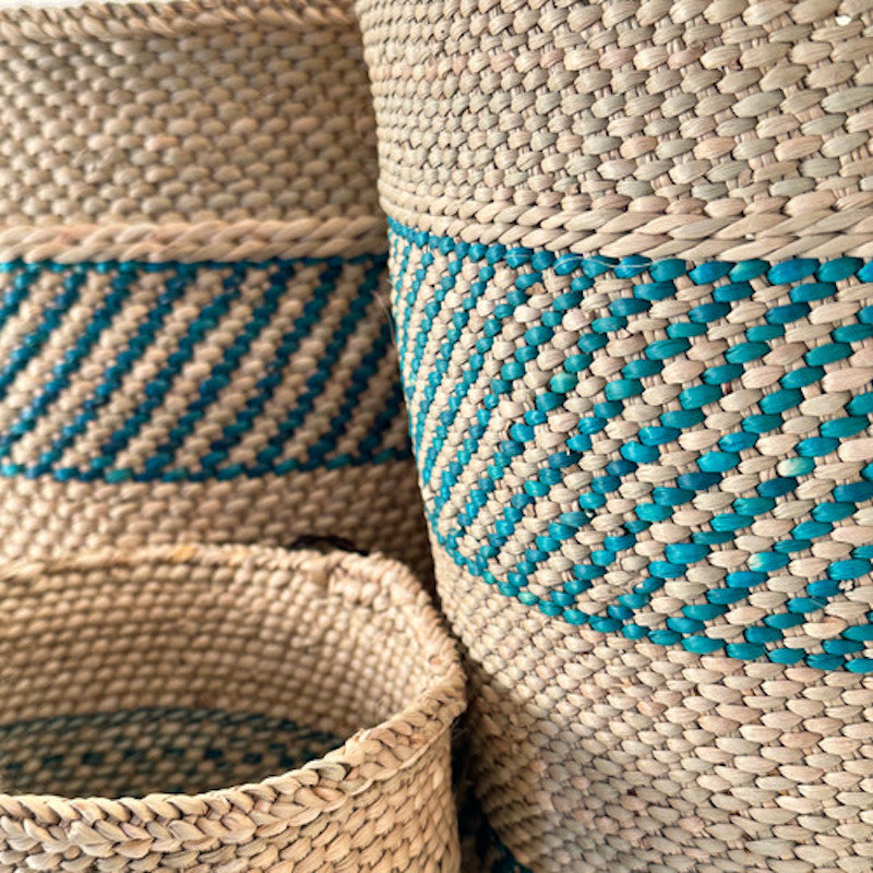 Iringa Basket - Turquoise Stripe