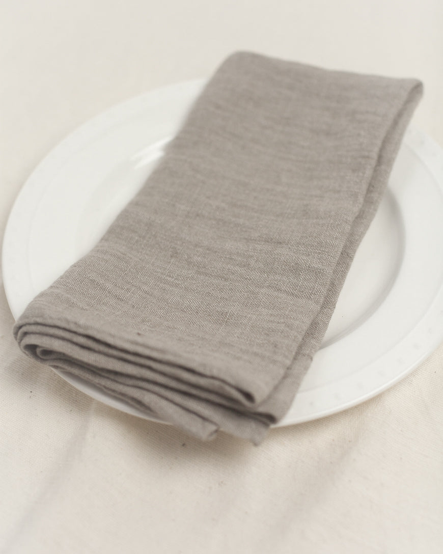 Stone Washed Linen Napkins, Flax - set of 4