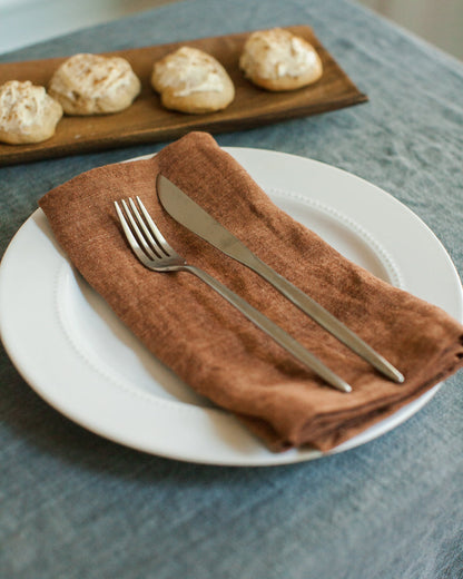 Stone Washed Linen Napkins, Terracotta - set of 4