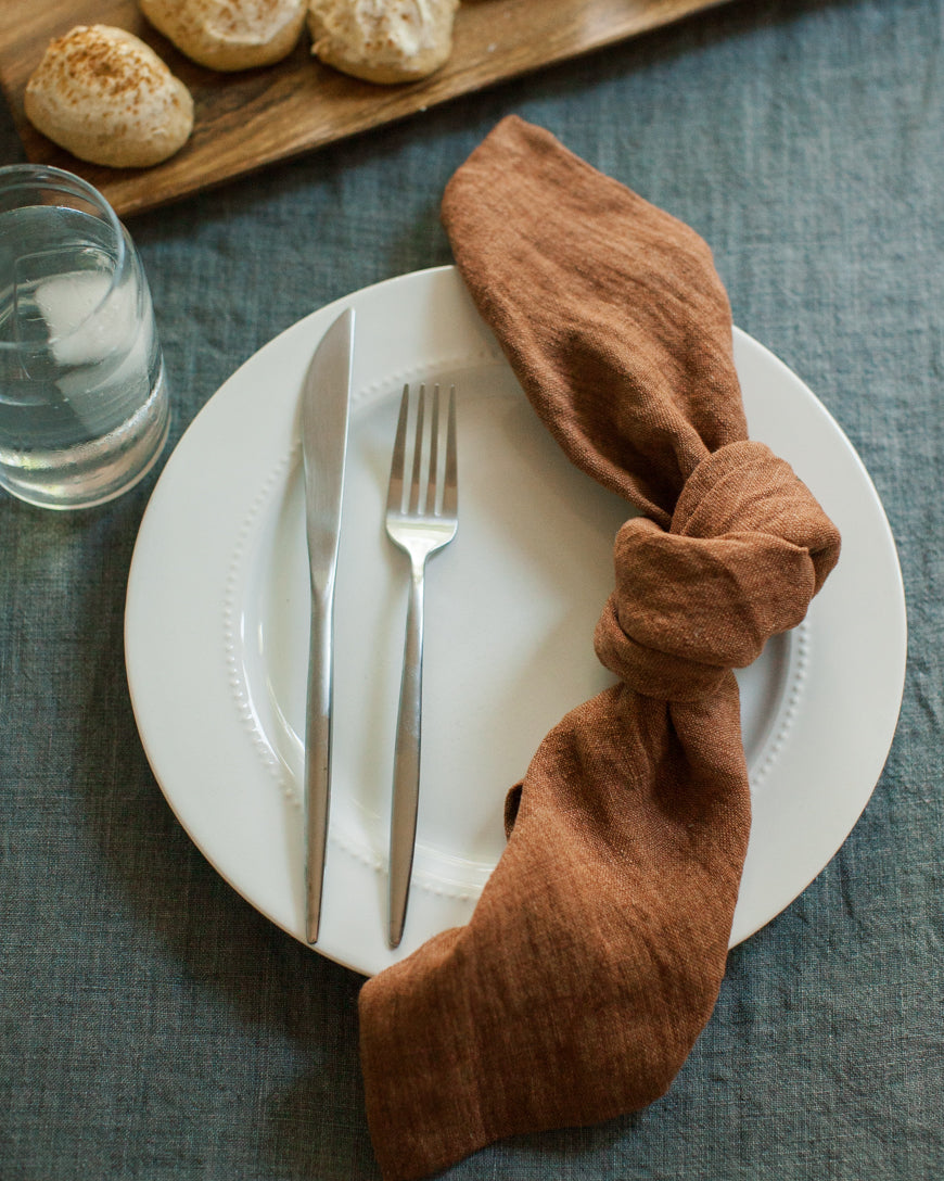 Stone Washed Linen Napkins, Terracotta - set of 4