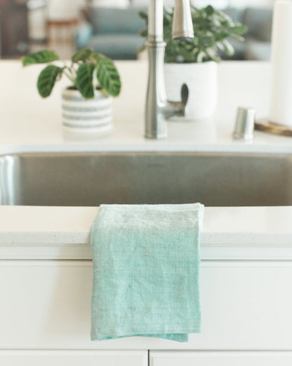 Stone Washed Linen Tea Towel - Ocean Spray