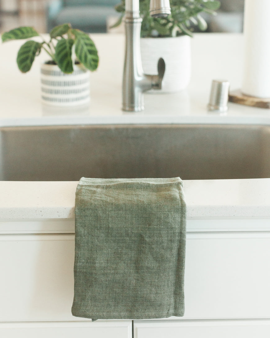 Stone Washed Linen Tea Towel - Sage