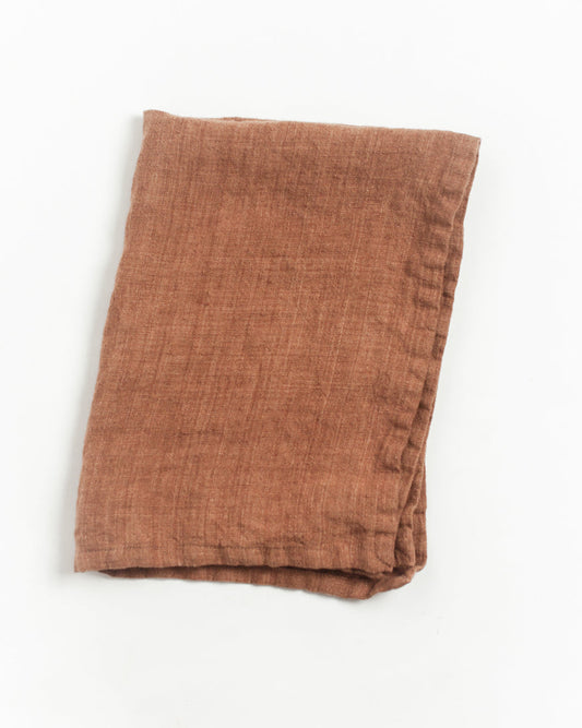 Stone Washed Linen Tea Towel - Terracotta