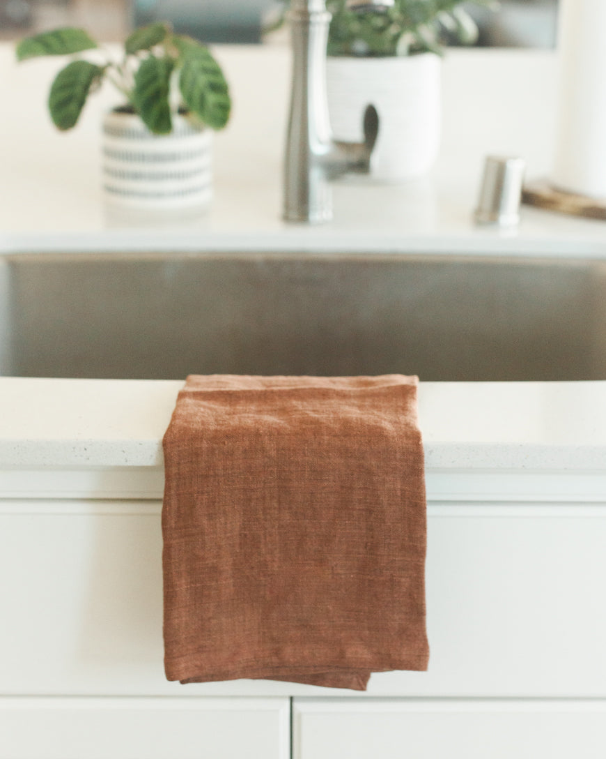 Stone Washed Linen Tea Towel - Terracotta