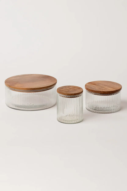 Fluted Glass Storage Jars - set of 3