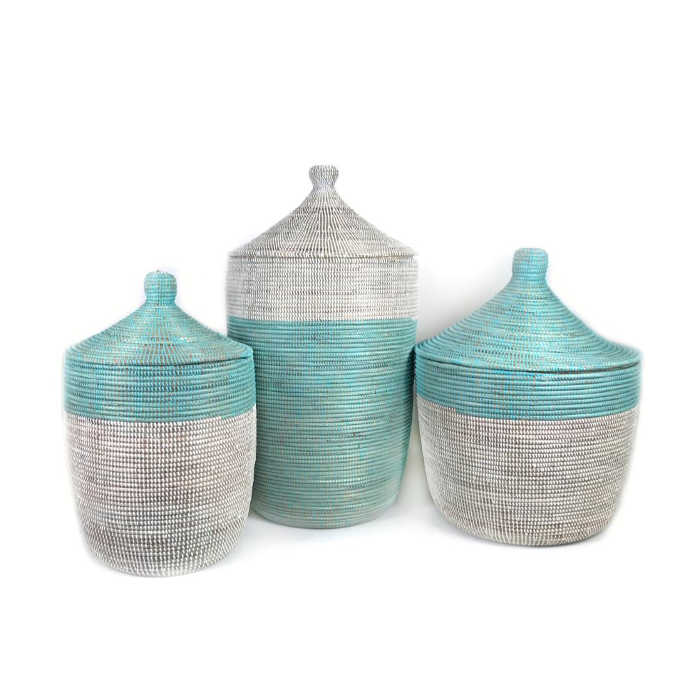 Low Storage Two-Tone Basket - Turquoise + White