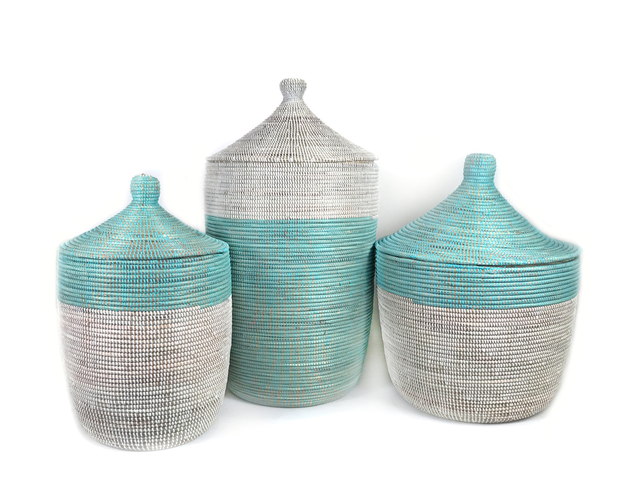 Medium Two-Tone Basket - Turquoise + White