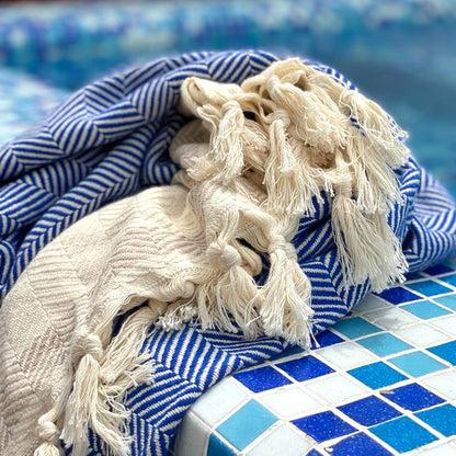 Pipa Sustainable Hand-loomed Throw Blanket - Blue