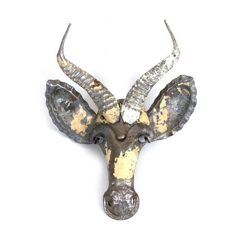 Springbok Animal Mask - Recycled Metal Wall Art