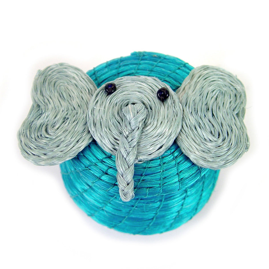 Elephant Lidded Basket - Turquoise Blue